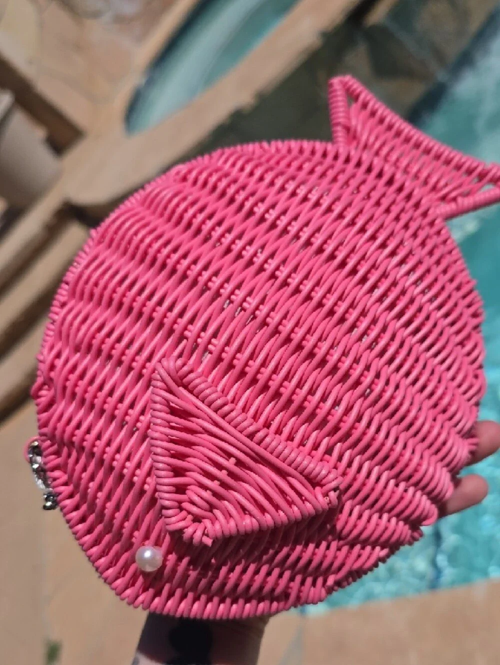 Tommy Bahama Pink Woven Fish Purse with Beaded Handle